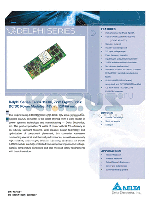 E48SR12006PRFH datasheet - Delphi Series E48SR12006, 72W Eighth Brick DC/DC Power Modules: 48V in, 12V/6A out