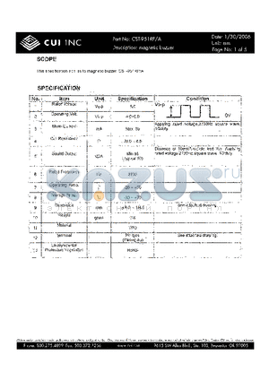 CST-951RP datasheet - Magnetic buzzer
