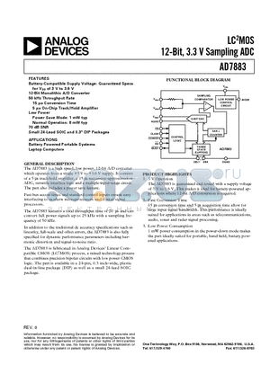 AD7883BR datasheet - LC2MOS 12-Bit, 3.3 V Sampling ADC