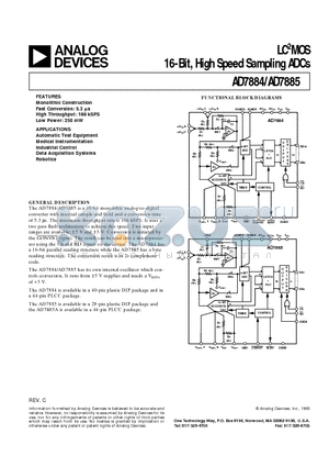 AD7885 datasheet - LC2MOS 16-Bit, High Speed Sampling ADCs