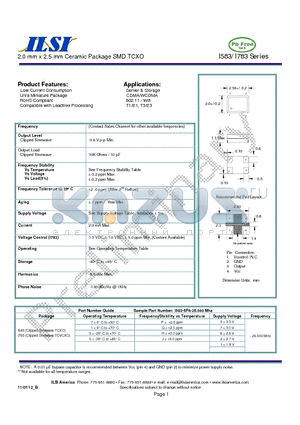 I583-1J3-26.000 datasheet - 2.0 mm x 2.5 mm Ceramic Package SMD TCXO