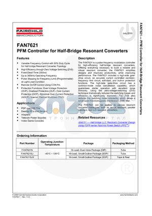 FAN7621_10 datasheet - PFM Controller for Half-Bridge Resonant Converters