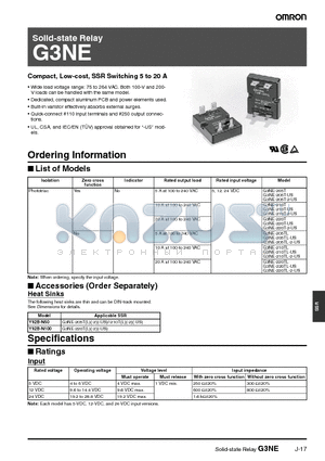 G3NE-220T-2-US datasheet - Compact, Low-cost, SSR Switching 5 to 20 A