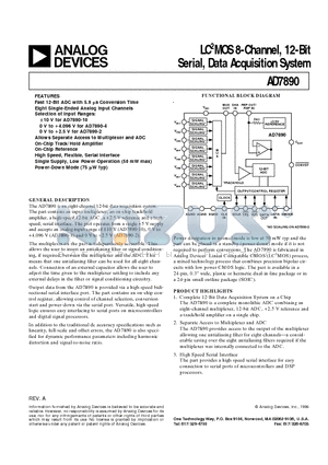 AD7890AR-4 datasheet - LC2MOS 8-Channel, 12-Bit Serial, Data Acquisition System
