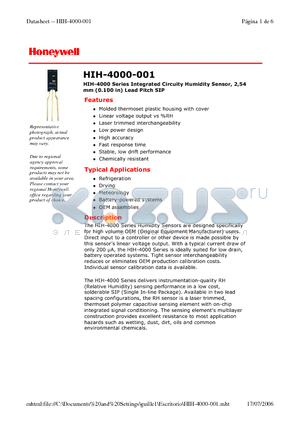 HIH-4000-002 datasheet - Integrated Circuity Humidity Sensor