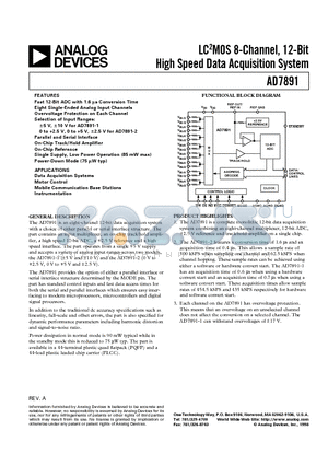 AD7891BP-1 datasheet - LC2MOS 8-Channel, 12-Bit High Speed Data Acquisition System