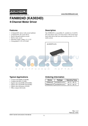 FAN8024D datasheet - 4-Channel Motor Driver