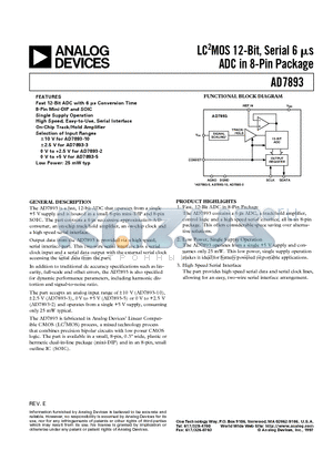 AD7893AR-2 datasheet - LC2MOS 12-Bit, Serial 6 us ADC in 8-Pin Package