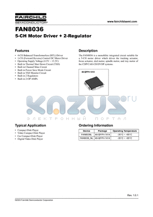 FAN8036 datasheet - 5-CH Motor Driver  2-Regulator