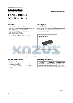 FAN8039BD3 datasheet - 5-CH Motor Driver