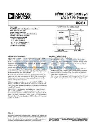 AD7893BR-5 datasheet - LC2MOS 12-Bit, Serial 6 us ADC in 8-Pin Package