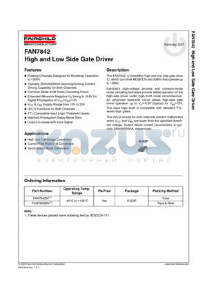 FAN7842M datasheet - High and Low Side Gate Driver