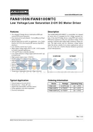 FAN8100MTC datasheet - Low Voltage/Low Saturation 2-CH DC Motor Driver