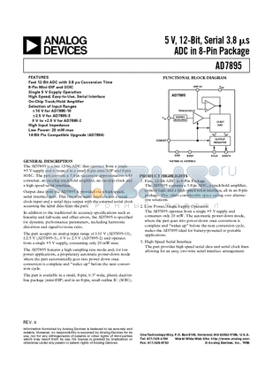 AD7895BR-10 datasheet - 5 V, 12-Bit, Serial 3.8 ms ADC in 8-Pin Package