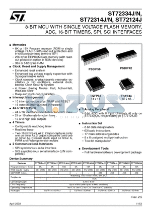 CSTS0400MGA06 datasheet - 8-BIT MCU WITH SINGLE VOLTAGE FLASH MEMORY, ADC, 16-BIT TIMERS, SPI, SCI INTERFACES