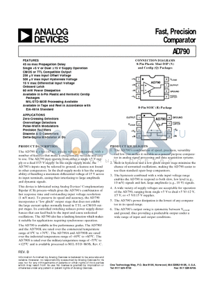 AD790 datasheet - Fast, Precision Comparator