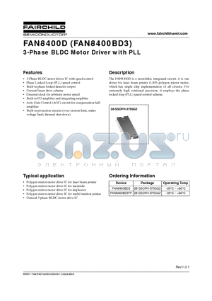 FAN8400D datasheet - 3-Phase BLDC Motor Driver with PLL