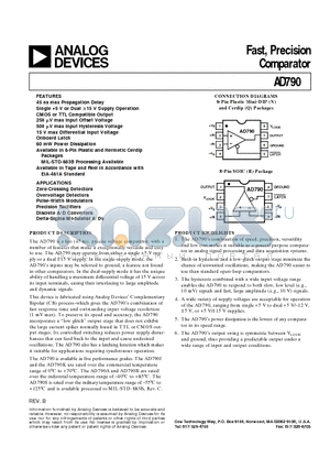 AD790JR datasheet - Fast, Precision Comparator