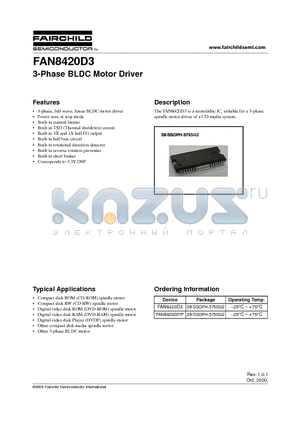 FAN8420D3 datasheet - 3-Phase BLDC Motor Driver