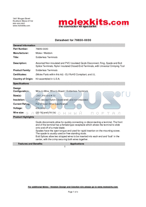 19154-0004 datasheet - Assorted Non-Insulated and PVC Insulated Quick Disconnect, Ring, Spade and Butt