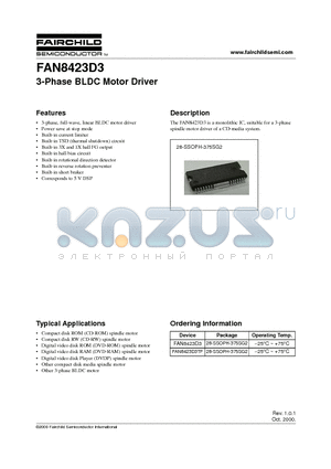 FAN8423D3TF datasheet - 3-Phase BLDC Motor Driver