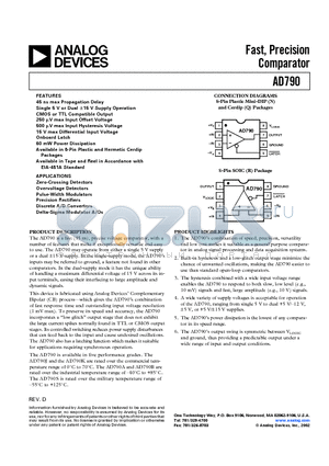 AD790SQ datasheet - Fast, Precision Comparator