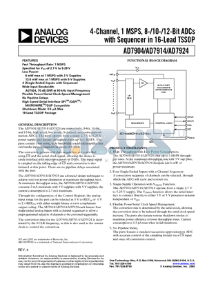 AD7914 datasheet - 4-Channel, 1 MSPS, 8-/10-/12-Bit ADCs with Sequencer in 16-Lead TSSOP
