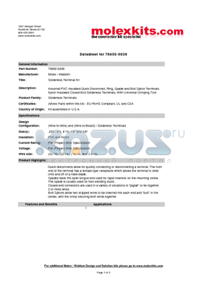 19160-0009 datasheet - Assorted PVC Insulated Quick Disconnect, Ring, Spade and Butt Splice Terminals.