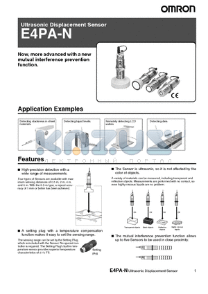 E4PA-LS50-M1-N datasheet - Ultrasonic Displacement Sensor