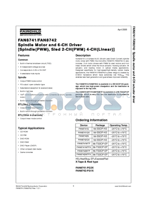 FAN8742MTF datasheet - Spindle Motor and 6-CH Driver