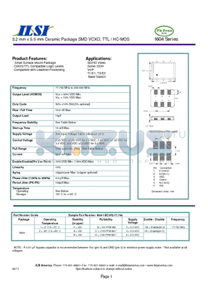 I604 datasheet - 3.2 mm x 5.0 mm Ceramic Package SMD VCXO, TTL / HC-MOS