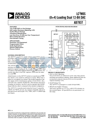 AD7937 datasheet - LC2MOS 84 Loading Dual 12-Bit DAC