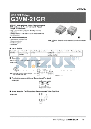 G3VM-21GRTR datasheet - MOS FET Relays