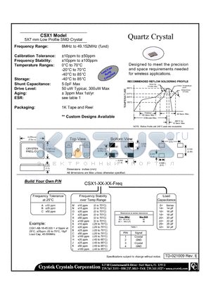 CSX1-AA-14 datasheet - 5X7 mm Low Profile SMD Crystal