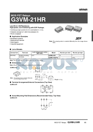 G3VM-21HRTR datasheet - MOS FET Relays