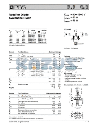 DSI35-12A datasheet - Rectifier Diode Avalanche Diode
