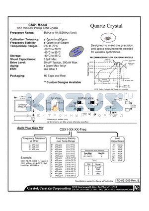 CSX1-AA-22-45.00 datasheet - Quartz Crystal 5X7 mm Low Profile SMD Crystal