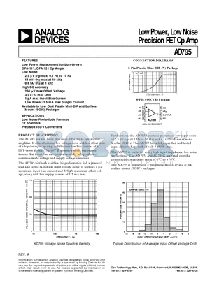 AD795JR datasheet - Low Power, Low Noise Precision FET Op Amp