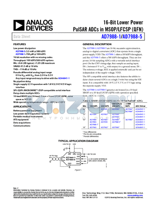 AD7988-1 datasheet - 16-Bit Lower Power PulSAR ADCs in MSOP/LFCSP (QFN)