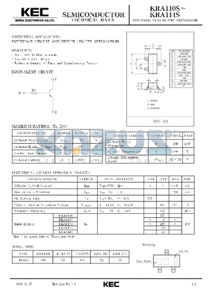 KRA112S datasheet - EPITAXIAL PLANAR PNP TRANSISTOR (SWITCHING, INTERFACE CIRCUIT AND DRIVER CIRCUIT)