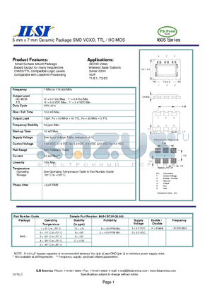 I605-6AB5H-20.000 datasheet - 5 mm x 7 mm Ceramic Package SMD VCXO, TTL / HC-MOS