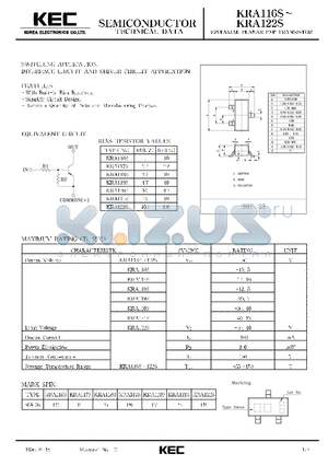 KRA117S datasheet - EPITAXIAL PLANAR PNP TRANSISTOR (SWITCHING, INTERFACE CIRCUIT AND DRIVER CIRCUIT)