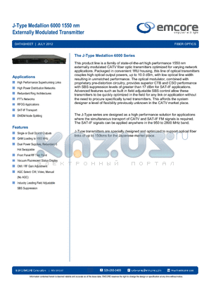 6000-0JD1-12001 datasheet - J-Type Medallion 6000 1550 nm Externally Modulated Transmitter