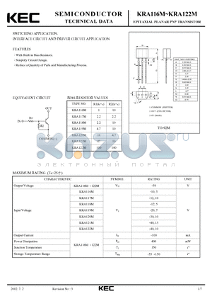 KRA119M datasheet - EPITAXIAL PLANAR PNP TRANSISTOR