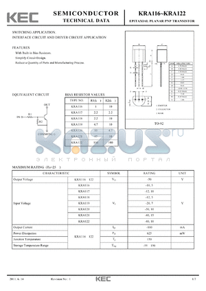 KRA120 datasheet - EPITAXIAL PLANAR PNP TRANSISTOR