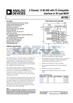AD7992BRMZ-0 datasheet - 2-Channel, 12-Bit ADC with I2C-Compatible