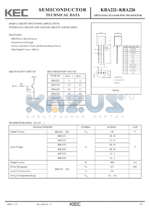 KRA221 datasheet - EPITAXIAL PLANAR PNP TRANSISTOR