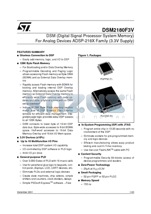 DSM2180F3V15K6 datasheet - DSM (Digital Signal Processor System Memory) For Analog Devices ADSP-218X Family (3.3V Supply)