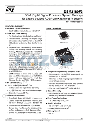 DSM2180F3-15T6 datasheet - DSM (Digital Signal Processor System Memory) for analog devices ADSP-218X family (5 V supply)