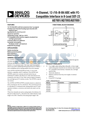 AD7995YRJZ-0500RL7 datasheet - 4-Channel, 12-/10-/8-Bit ADC with I2C-Compatible Interface in 8-Lead SOT-23